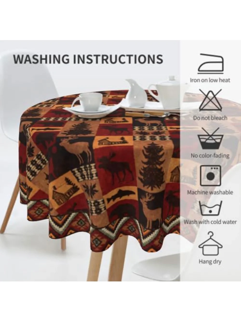 Rustic Lodge Round Tablecloth in Red and Brown